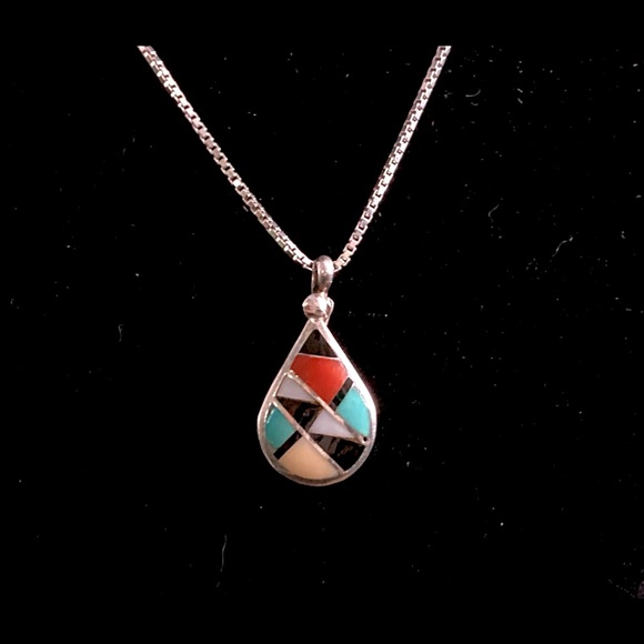 Signed Ralph Lillie Kallestewa RLK Sterling Silver Zuni Inlay Pendant Necklace - Picture 6 of 12